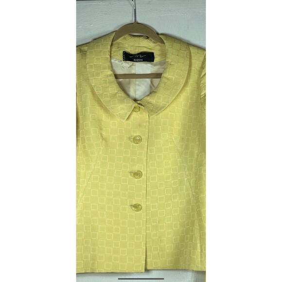 Vintage M Daquin Paris Yellow Jacquard Skirt Suit Set Mod Retro 60s Boxy Jacket - Picture 4 of 12